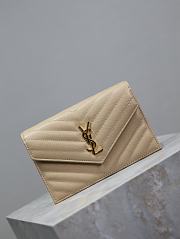 YSL Cassandre Envelope Chain Wallet In Grain De Poudre Leather Beige - 19x12.5x3.5cm - 3