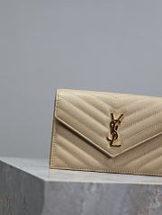 YSL Cassandre Envelope Chain Wallet In Grain De Poudre Leather Beige - 19x12.5x3.5cm - 2