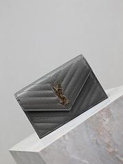 YSL Cassandre Envelope Chain Wallet In Grain De Poudre Leather Gray - 19x12.5x3.5cm - 6