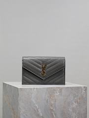 YSL Cassandre Envelope Chain Wallet In Grain De Poudre Leather Gray - 19x12.5x3.5cm - 5