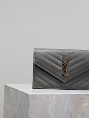 YSL Cassandre Envelope Chain Wallet In Grain De Poudre Leather Gray - 19x12.5x3.5cm - 2