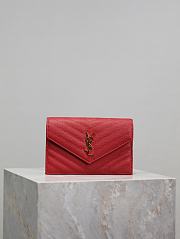 YSL Cassandre Envelope Chain Wallet In Grain De Poudre Leather Red - 19x12.5x3.5cm - 1