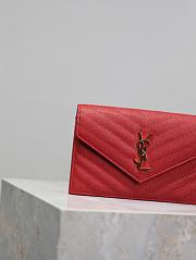 YSL Cassandre Envelope Chain Wallet In Grain De Poudre Leather Red - 19x12.5x3.5cm - 6