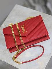 YSL Cassandre Envelope Chain Wallet In Grain De Poudre Leather Red - 19x12.5x3.5cm - 5