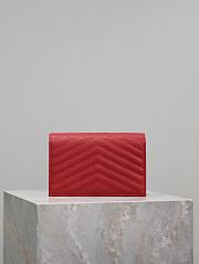 YSL Cassandre Envelope Chain Wallet In Grain De Poudre Leather Red - 19x12.5x3.5cm - 3
