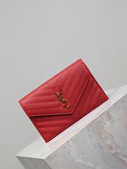 YSL Cassandre Envelope Chain Wallet In Grain De Poudre Leather Red - 19x12.5x3.5cm - 2