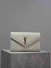YSL Classic Cassandre Chain Wallet In Grain De Poudre Leather White Gold - 22.5x14x4cm - 6