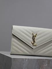 YSL Classic Cassandre Chain Wallet In Grain De Poudre Leather White Gold - 22.5x14x4cm - 4