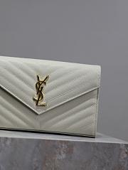 YSL Classic Cassandre Chain Wallet In Grain De Poudre Leather White Gold - 22.5x14x4cm - 3