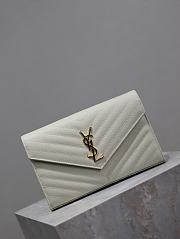 YSL Classic Cassandre Chain Wallet In Grain De Poudre Leather White Gold - 22.5x14x4cm - 2