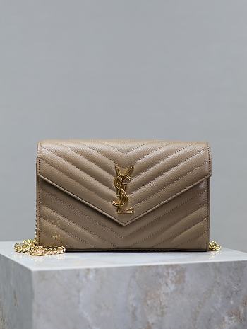 YSL Classic Cassandre Chain Wallet In Grain De Poudre Leather Dark Beige - 22.5x14x4cm