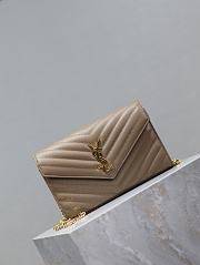 YSL Classic Cassandre Chain Wallet In Grain De Poudre Leather Dark Beige - 22.5x14x4cm - 6