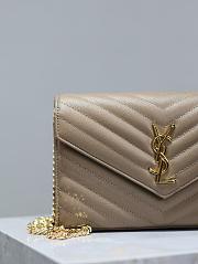 YSL Classic Cassandre Chain Wallet In Grain De Poudre Leather Dark Beige - 22.5x14x4cm - 4