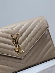 YSL Classic Cassandre Chain Wallet In Grain De Poudre Leather Dark Beige - 22.5x14x4cm - 3