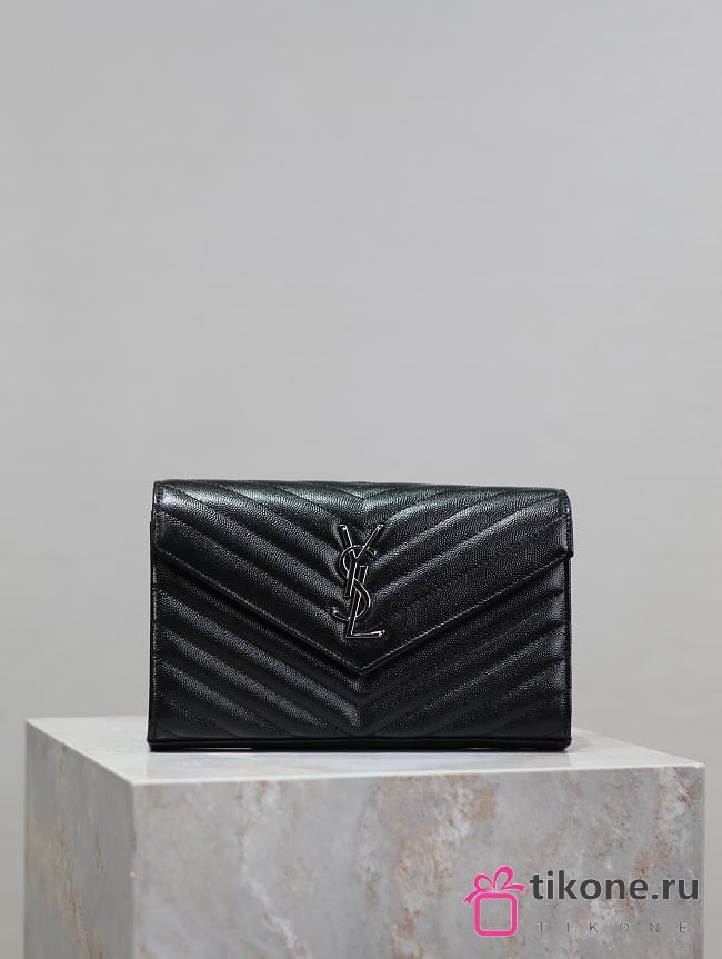 YSL Classic Cassandre Chain Wallet In Grain De Poudre Leather Black Silver - 22.5x14x4cm - 1