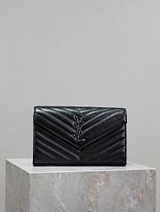 YSL Classic Cassandre Chain Wallet In Grain De Poudre Leather Black Silver - 22.5x14x4cm - 1