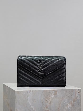 YSL Classic Cassandre Chain Wallet In Grain De Poudre Leather Black Silver - 22.5x14x4cm