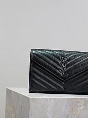 YSL Classic Cassandre Chain Wallet In Grain De Poudre Leather Black Silver - 22.5x14x4cm - 4