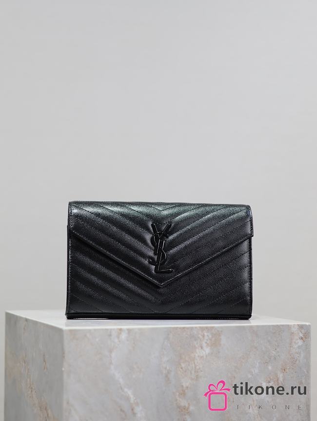 YSL Classic Cassandre Chain Wallet In Grain De Poudre Leather Black - 22.5x14x4cm - 1
