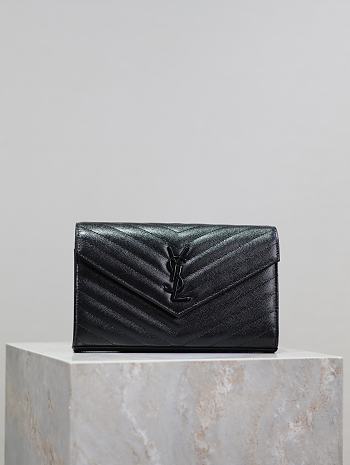 YSL Classic Cassandre Chain Wallet In Grain De Poudre Leather Black - 22.5x14x4cm