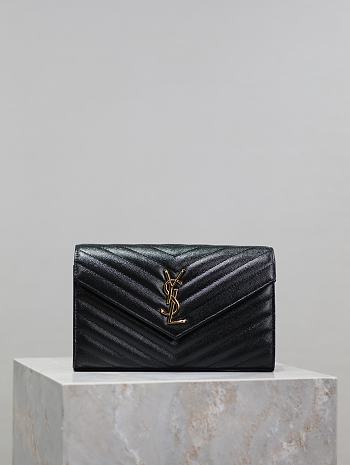 YSL Classic Cassandre Chain Wallet In Grain De Poudre Leather Black Gold - 22.5x14x4cm