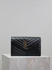YSL Classic Cassandre Chain Wallet In Grain De Poudre Leather Black Gold - 22.5x14x4cm - 6