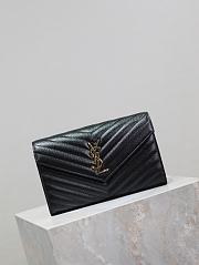 YSL Classic Cassandre Chain Wallet In Grain De Poudre Leather Black Gold - 22.5x14x4cm - 5