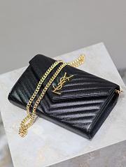 YSL Classic Cassandre Chain Wallet In Grain De Poudre Leather Black Gold - 22.5x14x4cm - 2
