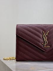 YSL Classic Cassandre Chain Wallet In Grain De Poudre Leather Rouge Cabernet - 22.5x14x4cm - 6
