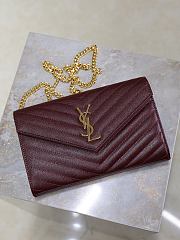 YSL Classic Cassandre Chain Wallet In Grain De Poudre Leather Rouge Cabernet - 22.5x14x4cm - 5