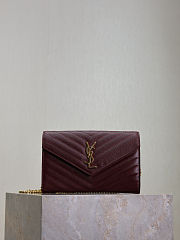 YSL Classic Cassandre Chain Wallet In Grain De Poudre Leather Rouge Cabernet - 22.5x14x4cm - 4