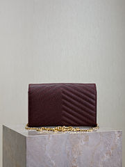 YSL Classic Cassandre Chain Wallet In Grain De Poudre Leather Rouge Cabernet - 22.5x14x4cm - 3