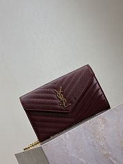YSL Classic Cassandre Chain Wallet In Grain De Poudre Leather Rouge Cabernet - 22.5x14x4cm - 2