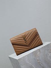 YSL Classic Cassandre Chain Wallet In Grain De Poudre Leather Brown - 22.5x14x4cm - 5