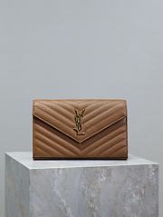 YSL Classic Cassandre Chain Wallet In Grain De Poudre Leather Brown - 22.5x14x4cm - 4