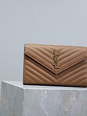 YSL Classic Cassandre Chain Wallet In Grain De Poudre Leather Brown - 22.5x14x4cm - 3