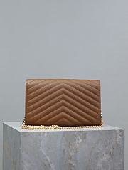 YSL Classic Cassandre Chain Wallet In Grain De Poudre Leather Brown - 22.5x14x4cm - 2