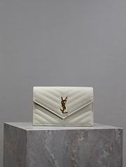 YSL Cassandre Envelope Chain Wallet In Grain De Poudre Leather White Gold - 19x12.5x3.5cm - 1