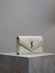 YSL Cassandre Envelope Chain Wallet In Grain De Poudre Leather White Gold - 19x12.5x3.5cm - 6