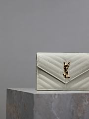 YSL Cassandre Envelope Chain Wallet In Grain De Poudre Leather White Gold - 19x12.5x3.5cm - 2