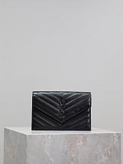 YSL Cassandre Envelope Chain Wallet In Grain De Poudre Leather Black Silver - 19x12.5x3.5cm - 1