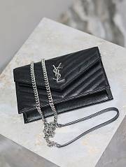 YSL Cassandre Envelope Chain Wallet In Grain De Poudre Leather Black Silver - 19x12.5x3.5cm - 6
