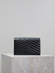 YSL Cassandre Envelope Chain Wallet In Grain De Poudre Leather Black Silver - 19x12.5x3.5cm - 5