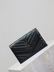 YSL Cassandre Envelope Chain Wallet In Grain De Poudre Leather Black Silver - 19x12.5x3.5cm - 4