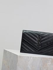 YSL Cassandre Envelope Chain Wallet In Grain De Poudre Leather Black Silver - 19x12.5x3.5cm - 3
