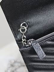YSL Cassandre Envelope Chain Wallet In Grain De Poudre Leather Black Silver - 19x12.5x3.5cm - 2
