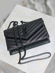 YSL Cassandre Envelope Chain Wallet In Grain De Poudre Leather Black - 19x12.5x3.5cm - 3