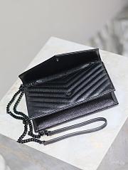 YSL Cassandre Envelope Chain Wallet In Grain De Poudre Leather Black - 19x12.5x3.5cm - 2