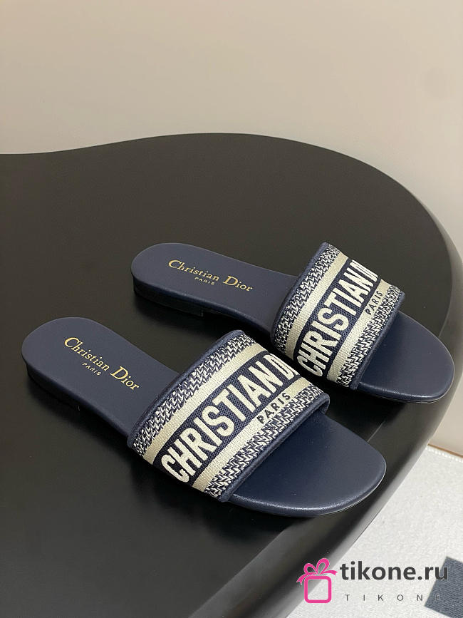 Dway Slide Deep Blue Embroidered Cotton - 1