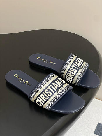 Dway Slide Deep Blue Embroidered Cotton